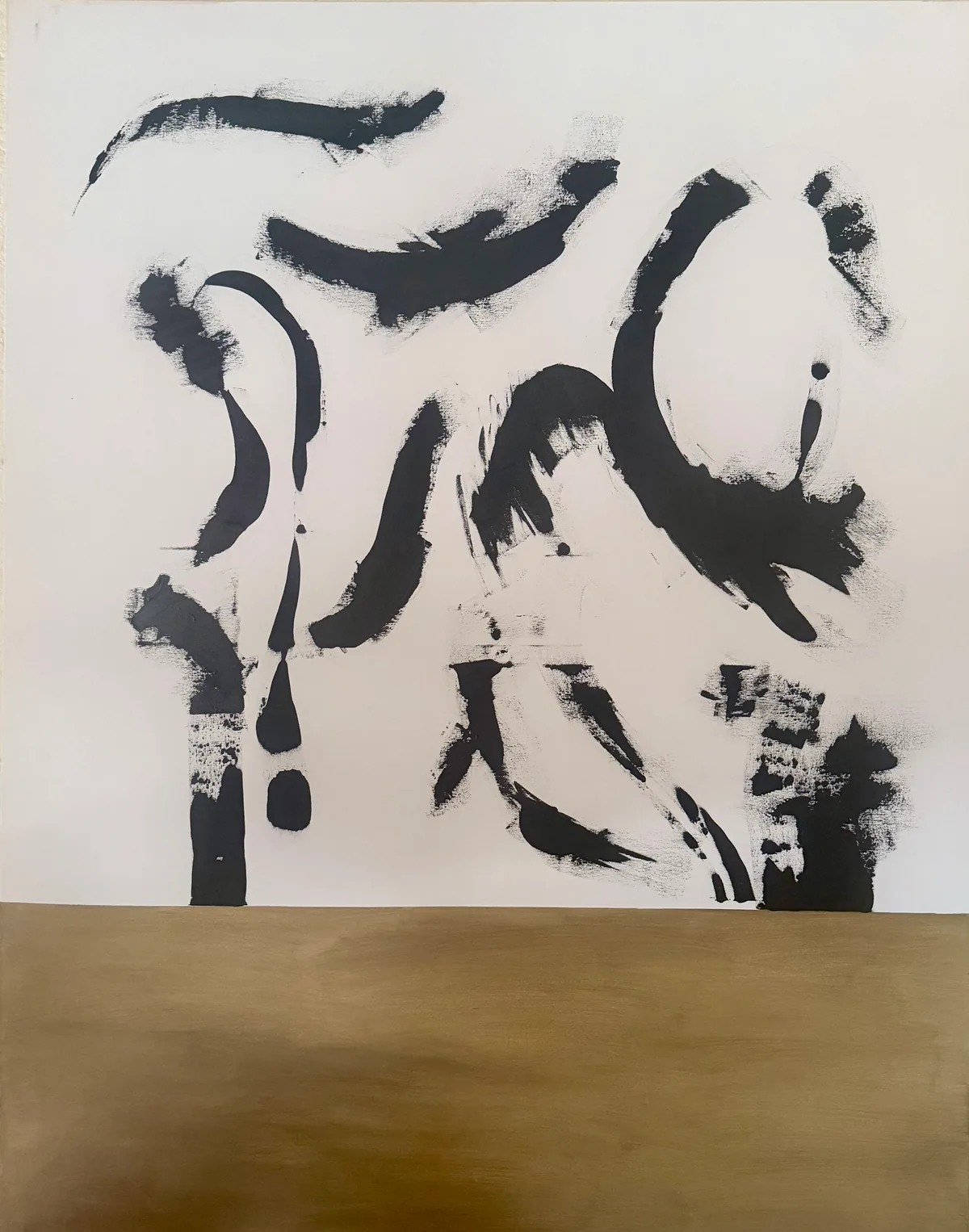 Calligraphic Field — original artwork by Alyne Perfeito, 140 x 180 cm (55.1 x 70.9 in), Black & Gold series
