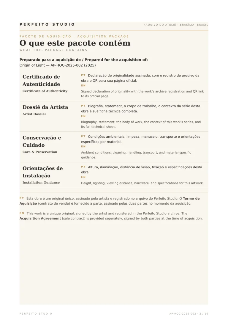 Certificate of Authenticity — Origin of Light, Perfeito Studio