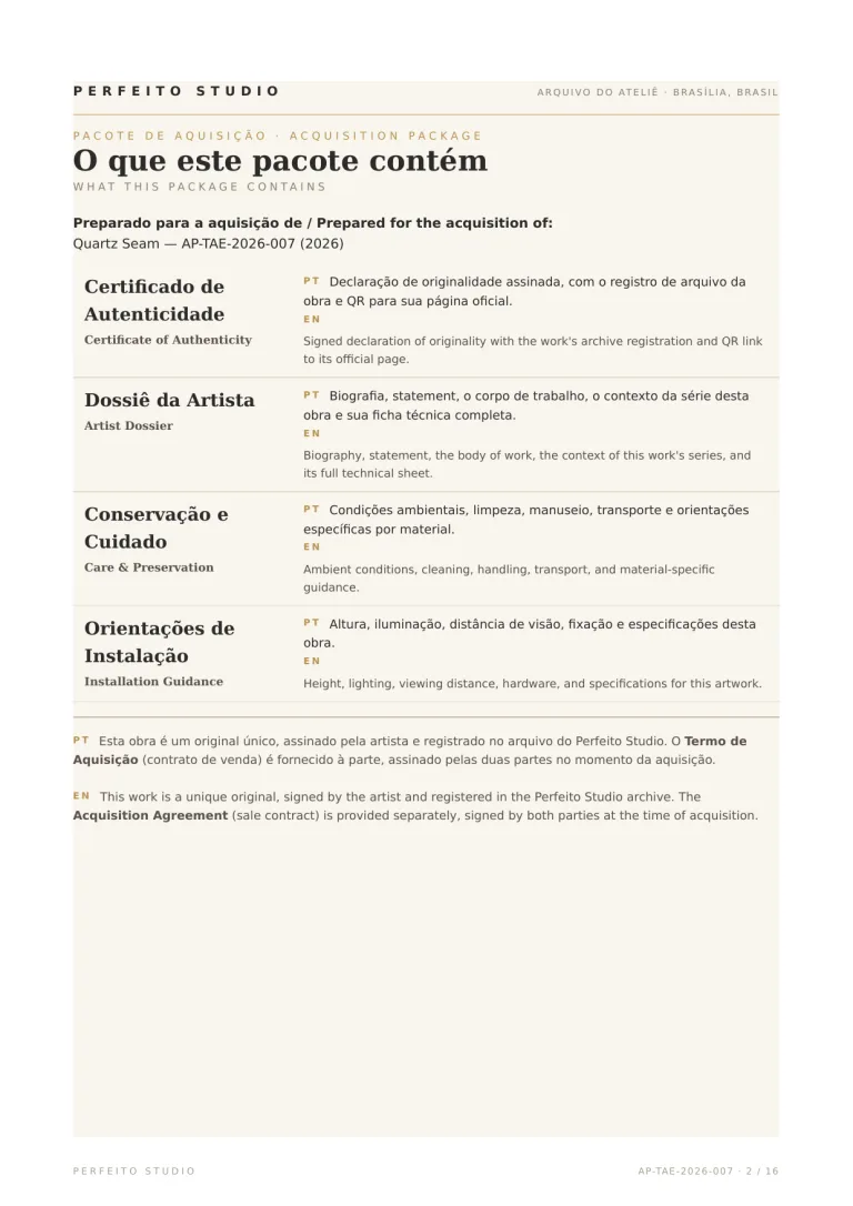 Certificate of Authenticity — Quartz Seam, Perfeito Studio