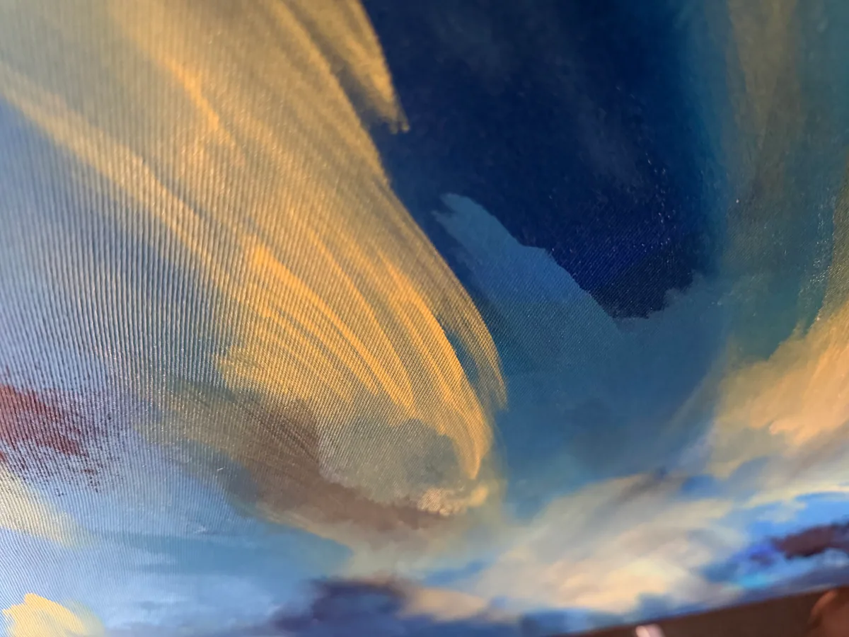 Surface detail — Celestial Drift by Alyne Perfeito, 70 x 100 cm (27 x 39 in)