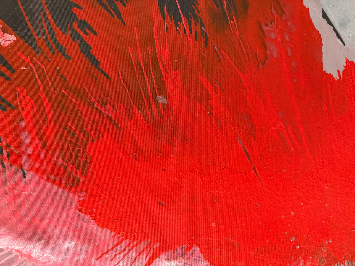 Surface detail — Genesis of Flame by Alyne Perfeito, 120 x 200 cm (47 x 79 in)