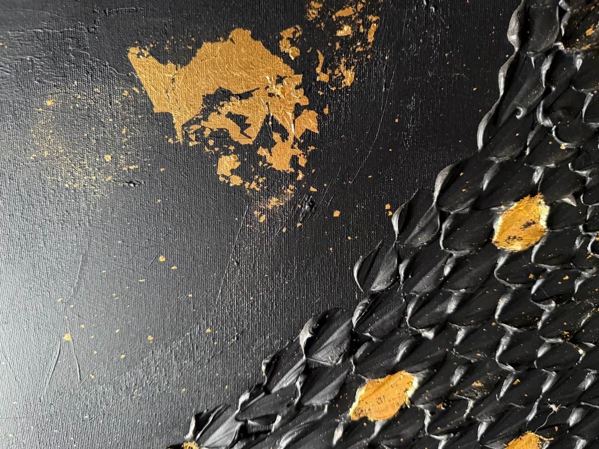 Surface detail — Golden Passage by Alyne Perfeito, 60 x 80 cm (23.6 x 31.5 in)