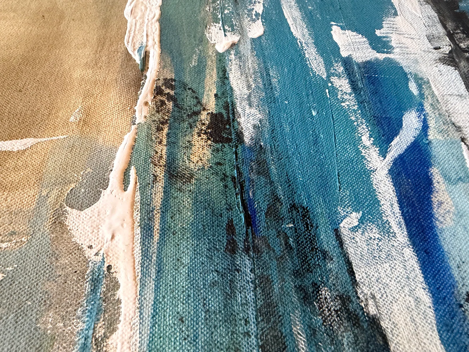 Surface detail of Patina Field — original mixed-media artwork by Alyne Perfeito