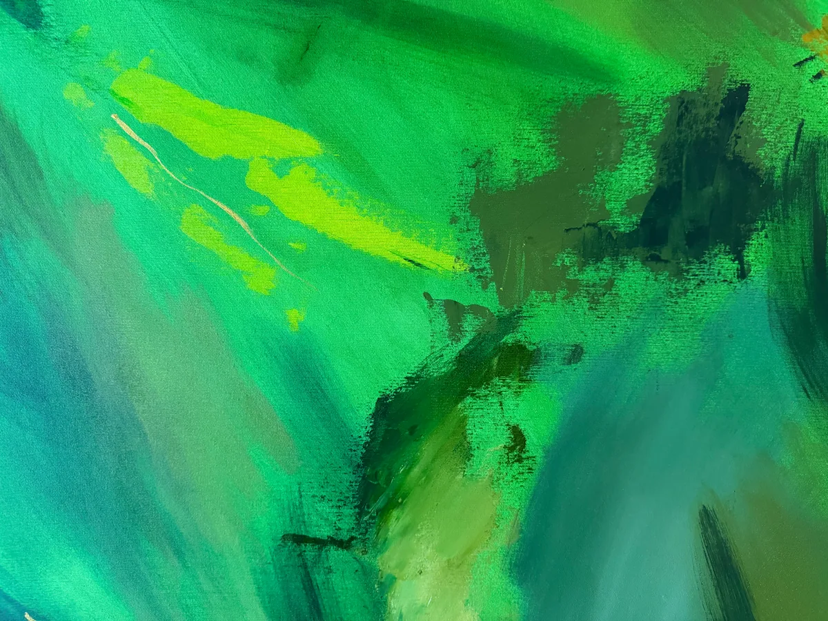 Surface detail — Vegetal Dawn by Alyne Perfeito, 80 x 120 cm (31.5 x 47.2 in)