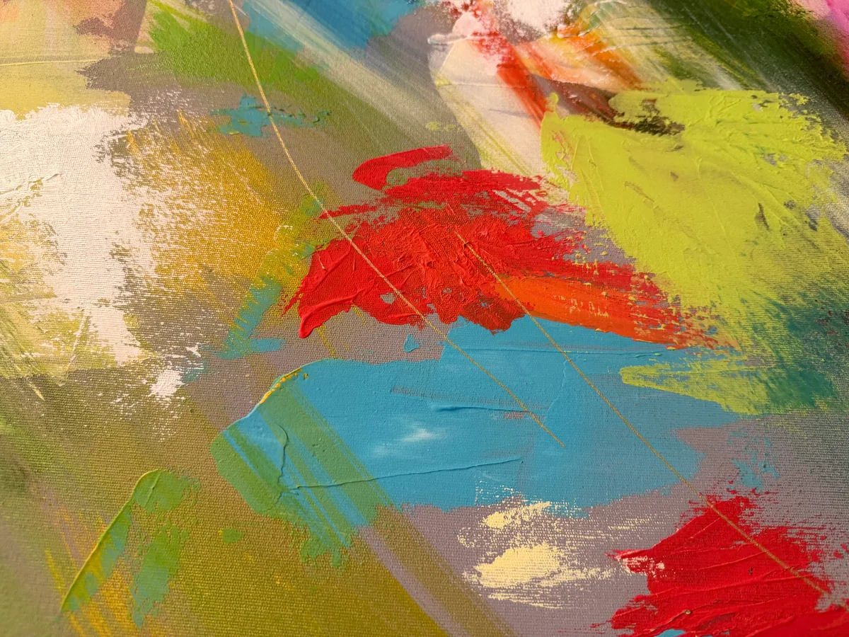 Surface detail — Vibrant Awakening by Alyne Perfeito, 100 x 150 cm (39 x 59 in)