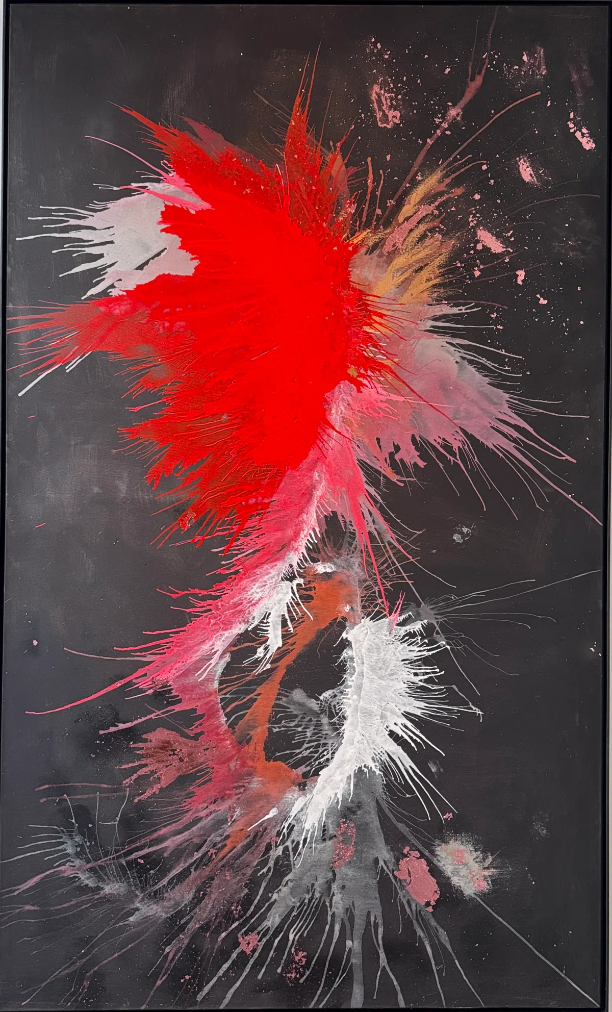 Genesis of Flame — original mixed-media artwork by Alyne Perfeito, 120 x 200 cm (47 x 79 in), Heart of Chaos series, 2024