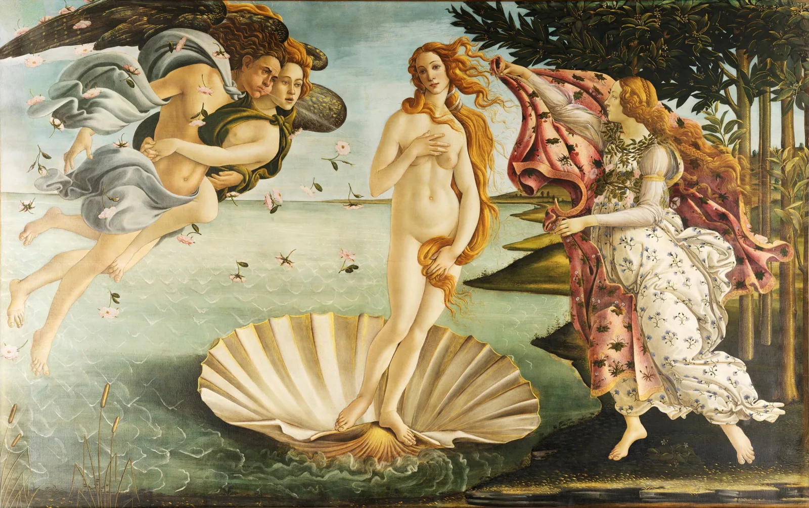 The Birth of Venus, tempera on canvas by Sandro Botticelli (c. 1485), in the Uffizi Gallery, Florence