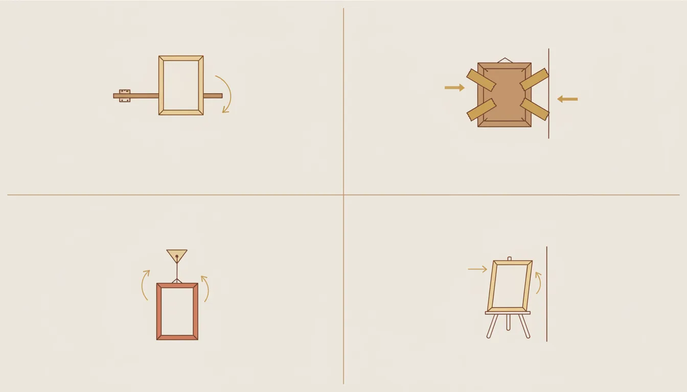Diagrama esquemático de métodos para pendurar quadro sem furar a parede — Perfeito Studio