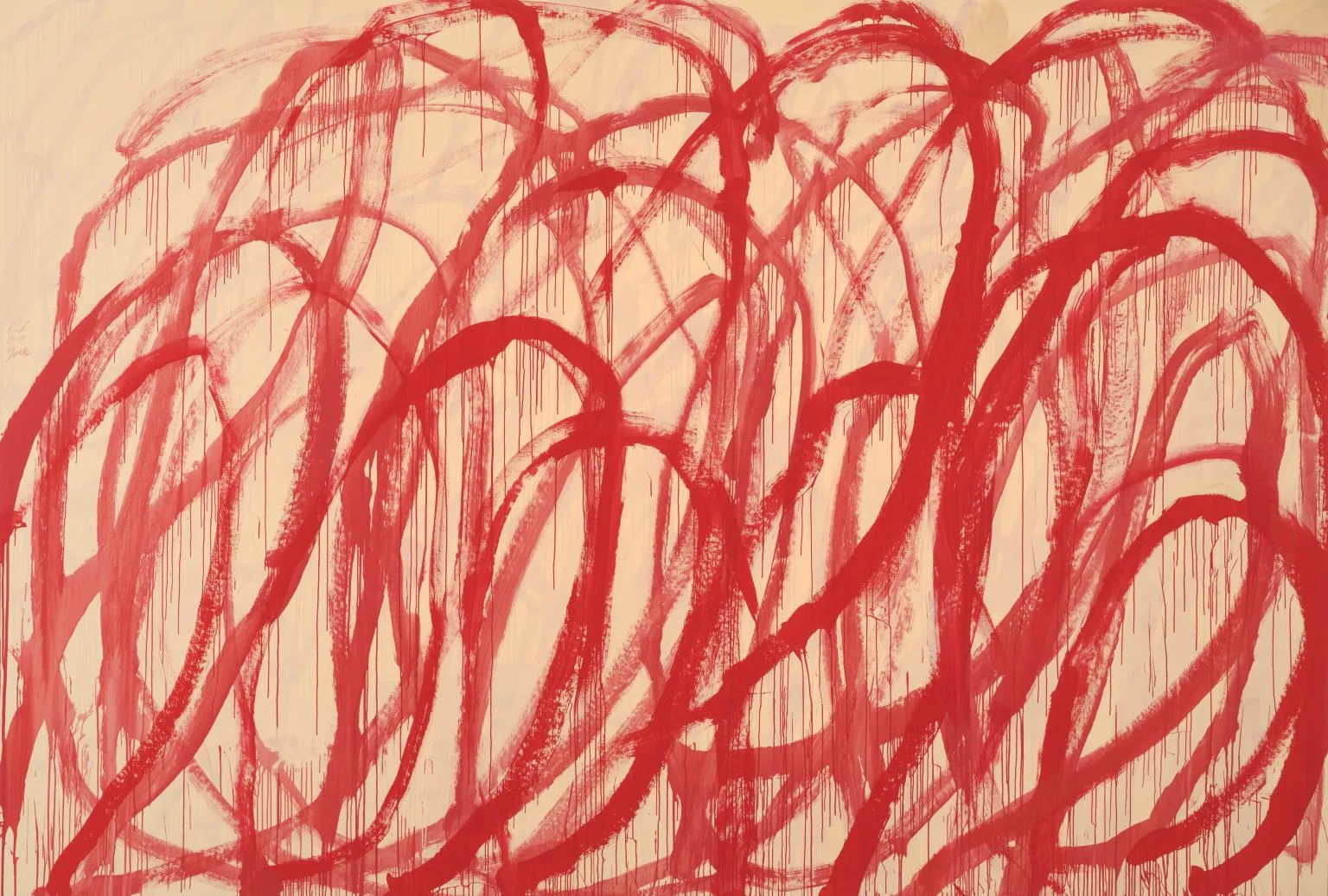 Untitled (Bacchus) 2006-8, a red looping gestural painting by Cy Twombly -- Tate, London