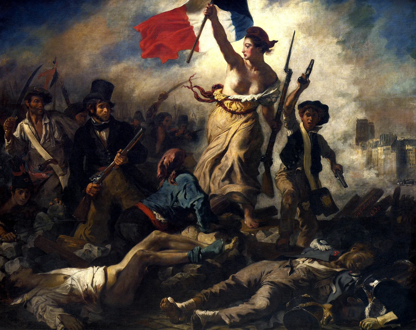 A Liberdade Guiando o Povo, pintura de Eugène Delacroix de 1830, no acervo do Musée du Louvre, em Paris