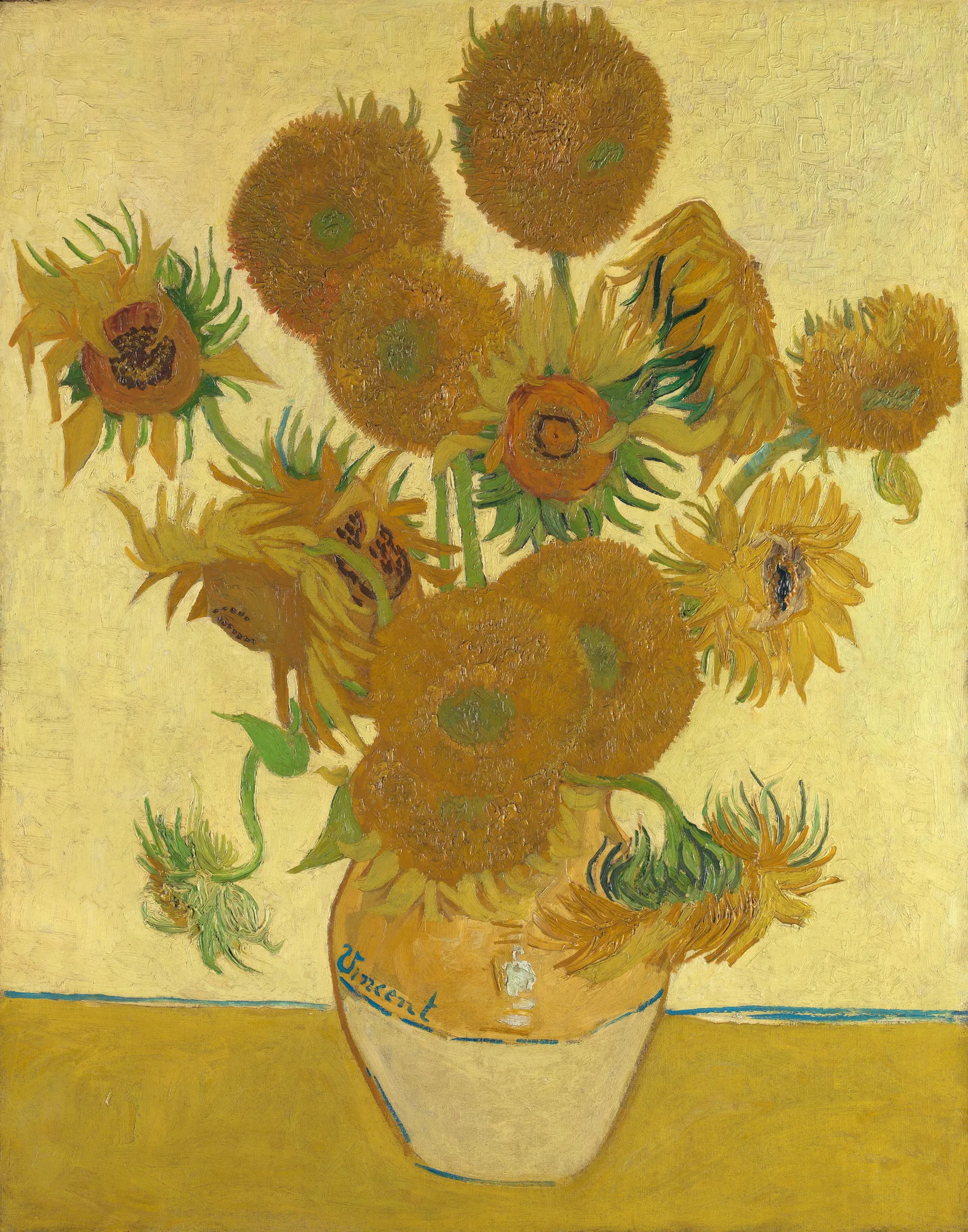 Pintura "Vaso com Quinze Girassóis" de Vincent van Gogh — National Gallery, Londres (domínio público)