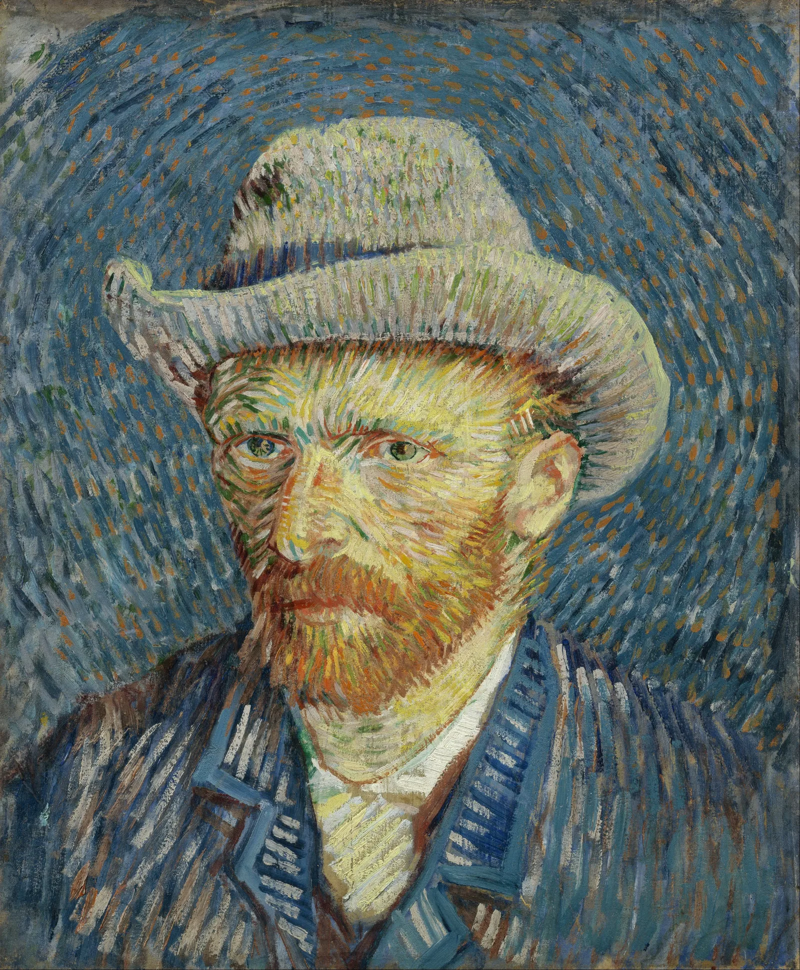 Autorretrato com chapéu de feltro cinza, pintura de Vincent van Gogh de 1887-88, no acervo do Van Gogh Museum, em Amsterdã