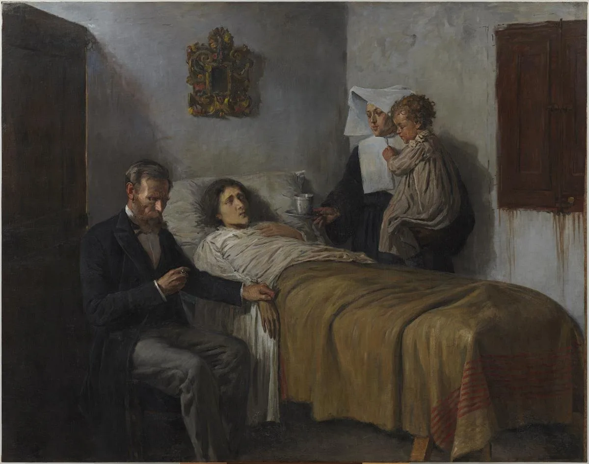 Ciencia y Caridad (Ciência e Caridade), óleo sobre tela de Pablo Picasso, 1897 — acervo permanente do Museu Picasso, Barcelona