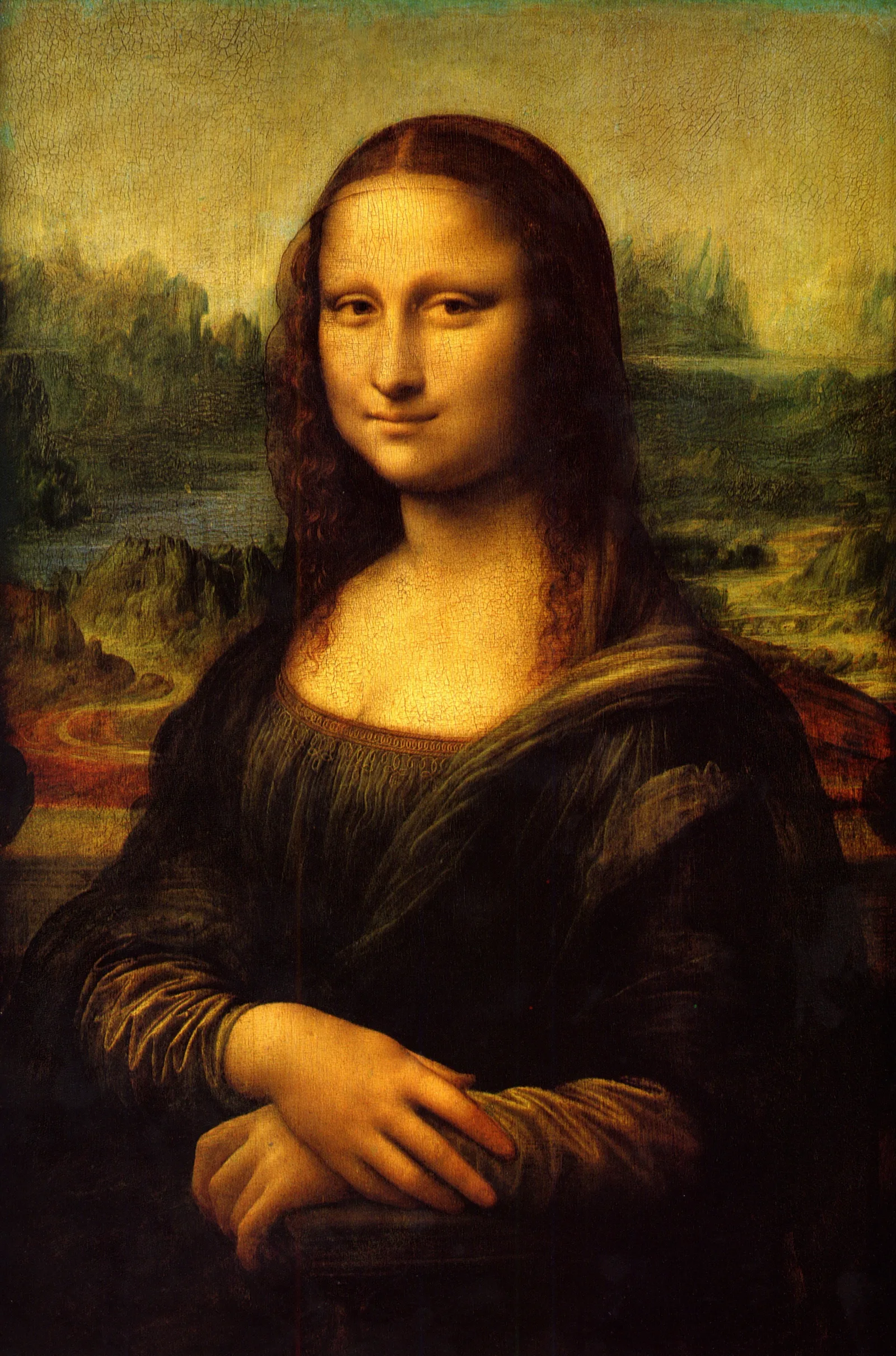 Mona Lisa (Retrato de Lisa Gherardini, dita La Joconde), óleo sobre madeira de álamo, Leonardo da Vinci, início do século XVI — obra do acervo do Louvre, Paris