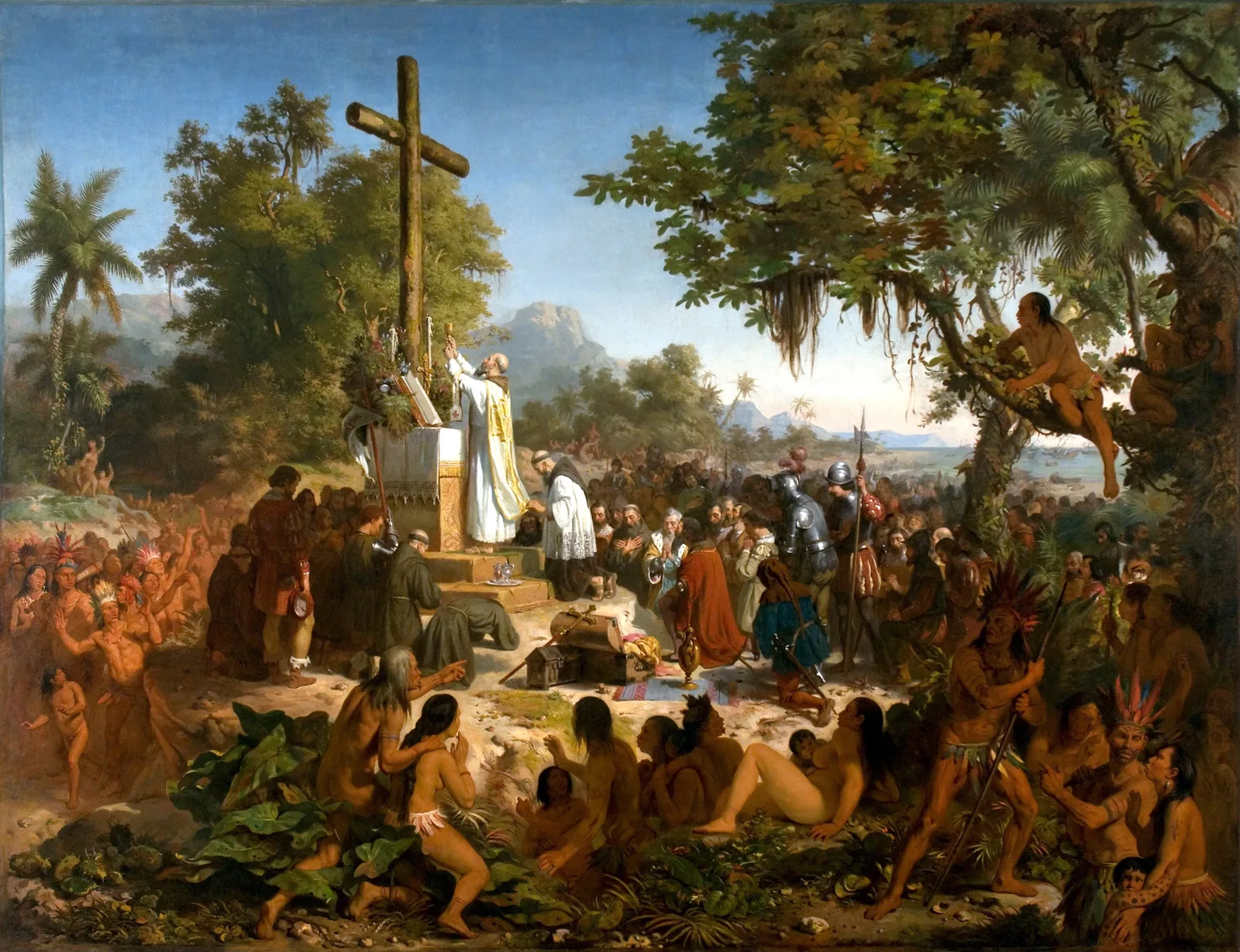 Primeira Missa no Brasil (1861), óleo sobre tela de Victor Meirelles, pintada em Paris e inspirada na carta de Pero Vaz de Caminha — Museu Nacional de Belas Artes, Rio de Janeiro (domínio público)