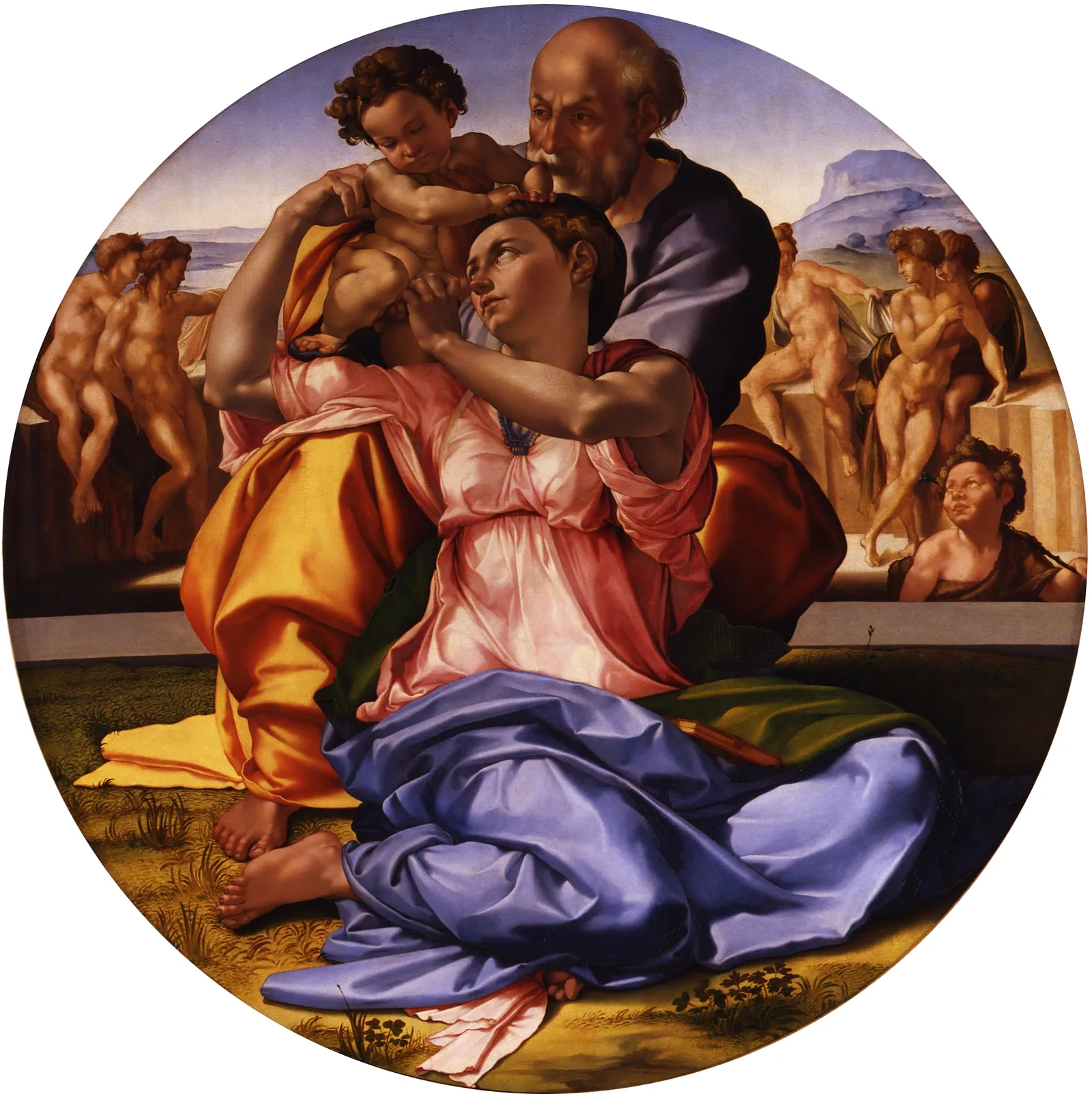 The Holy Family (Doni Tondo), tempera on panel by Michelangelo (1506), in the collection of the Uffizi Gallery, Florence