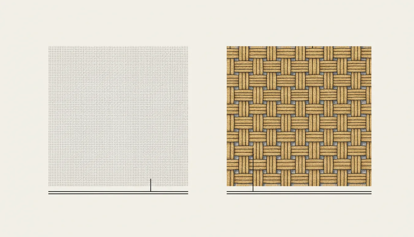 Schematic diagram comparing a lightweight and a heavyweight canvas weave, close-up — Perfeito Studio