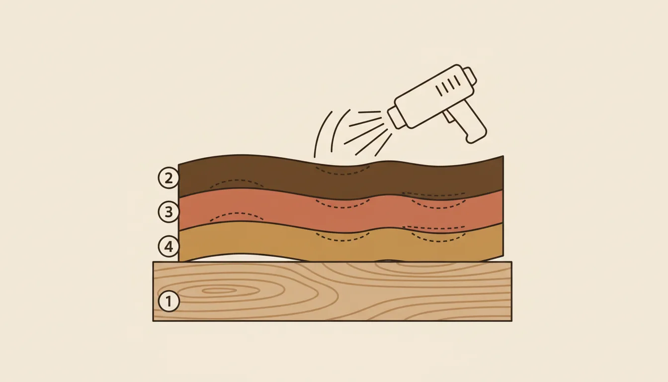 Schematic diagram of encaustic painting technique — molten wax layers fused with heat over a wood panel — Perfeito Studio