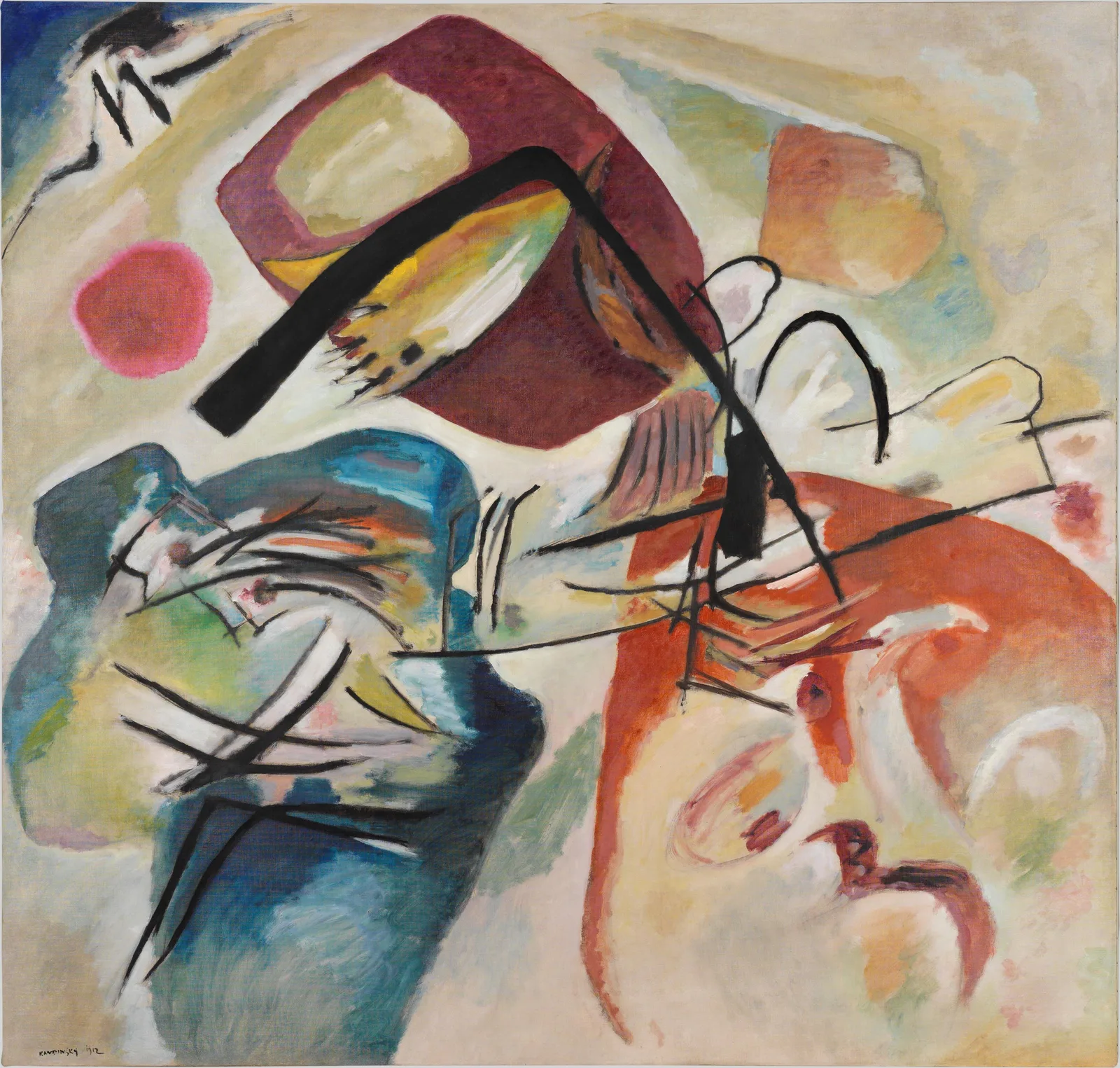 With the Black Arc, oil painting by Vassily Kandinsky (1912) — Centre Pompidou, Musée National d'Art Moderne, public domain