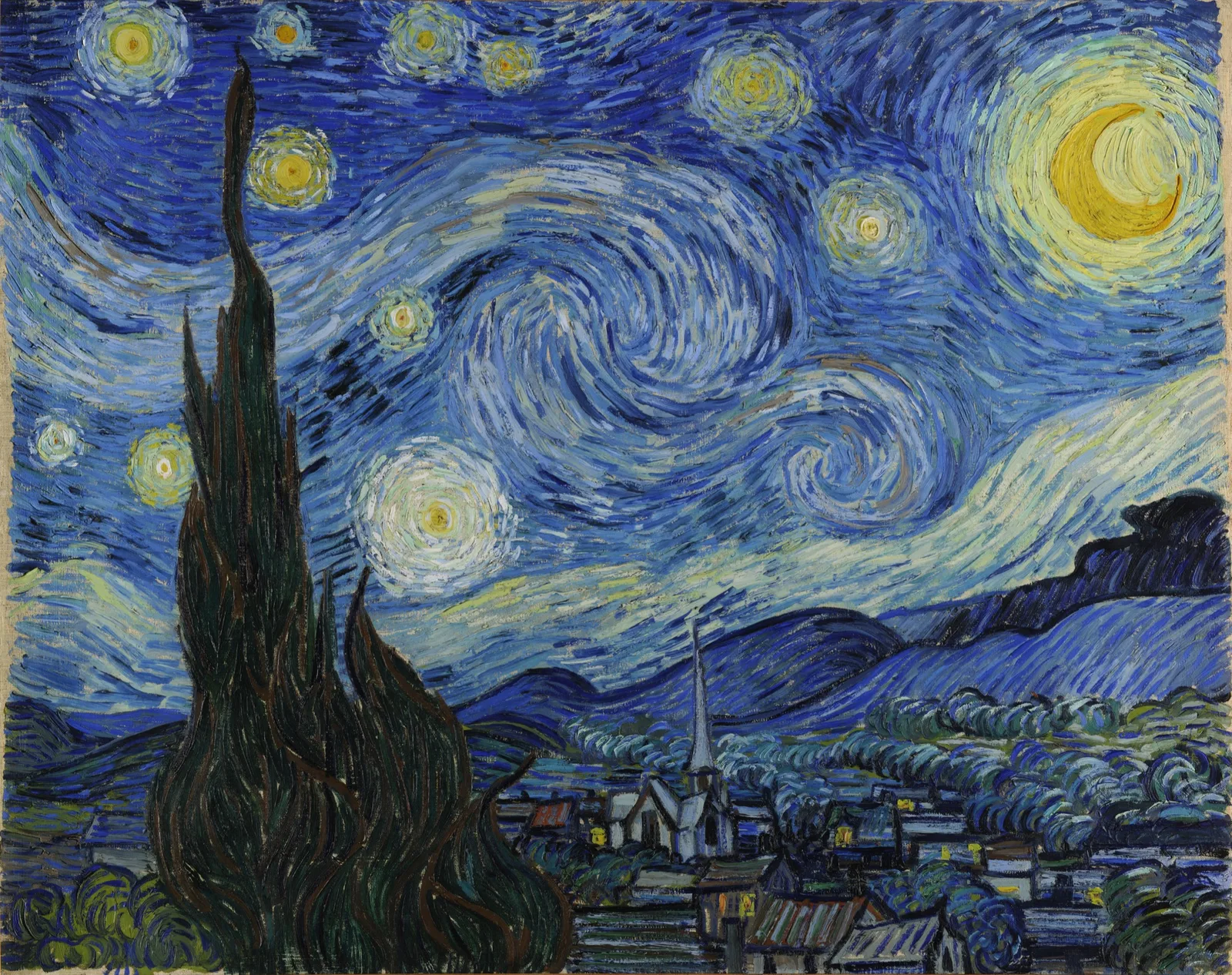 The Starry Night, oil painting by Vincent van Gogh, 1889, in MoMA's collection
