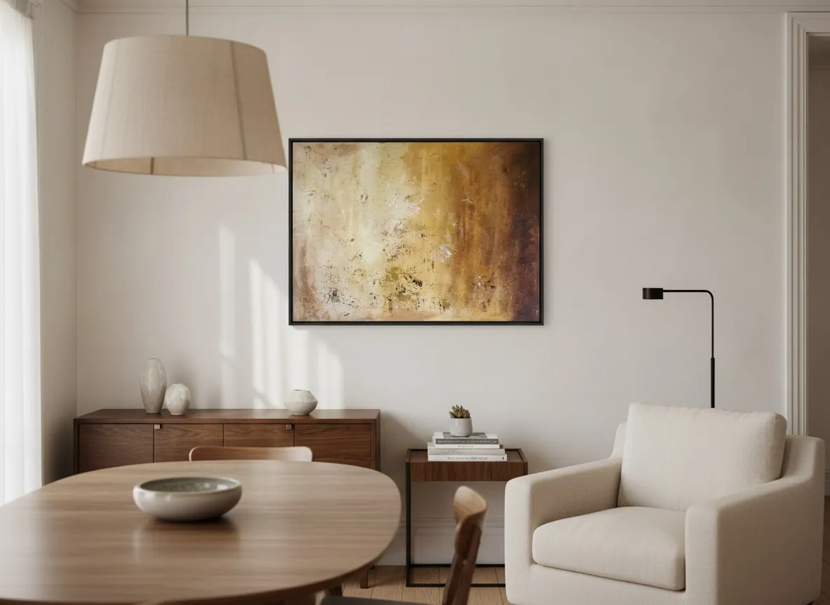 Amber Strata (150 x 100 cm), técnica mista com acrílica sobre tela, in situ — Alyne Perfeito, Perfeito Studio