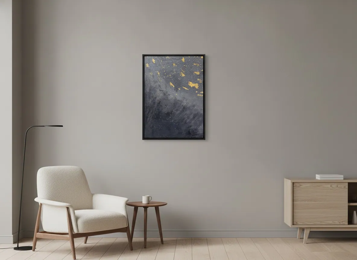Celestial Plan by Alyne Perfeito shown in an interior setting — digital visualization, Black & Gold series