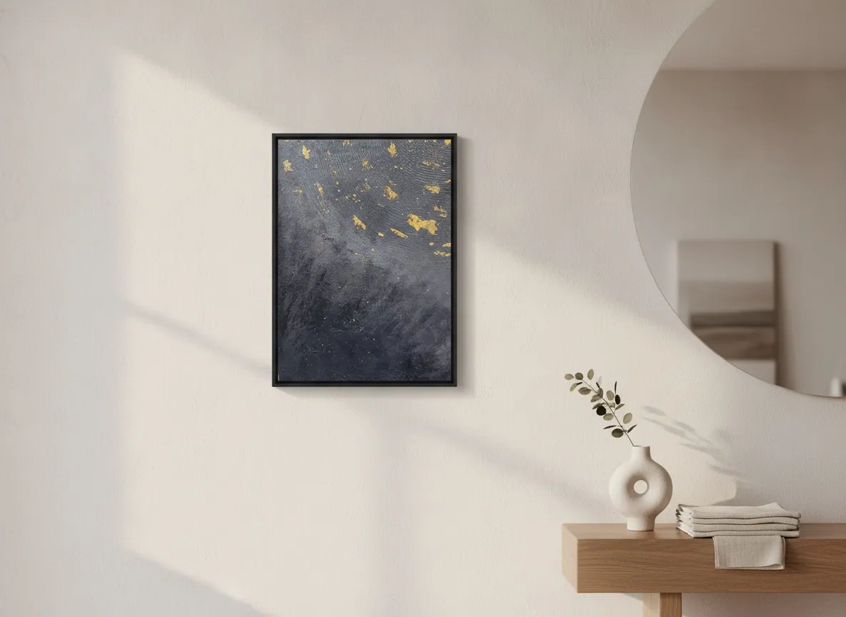 Celestial Plan by Alyne Perfeito shown in an interior setting — digital visualization, Black & Gold series
