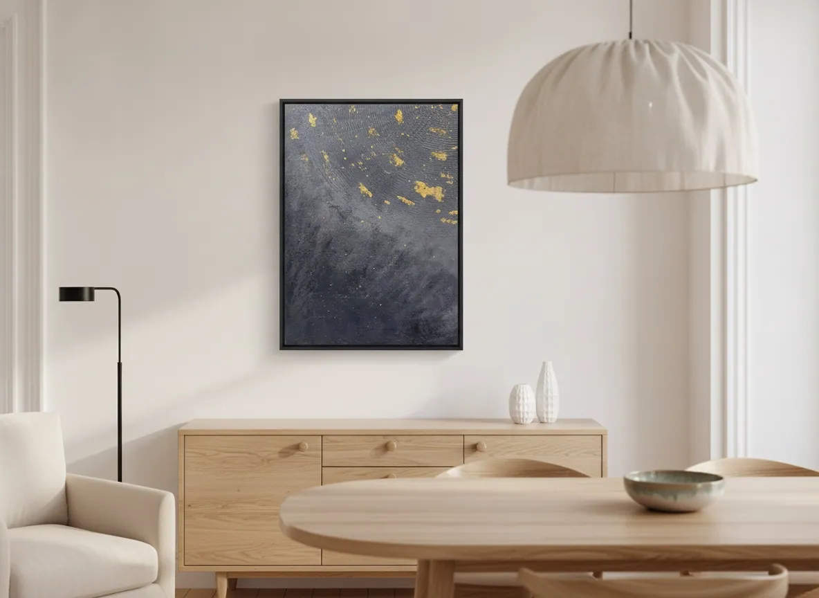 Celestial Plan by Alyne Perfeito shown in an interior setting — digital visualization, Black & Gold series