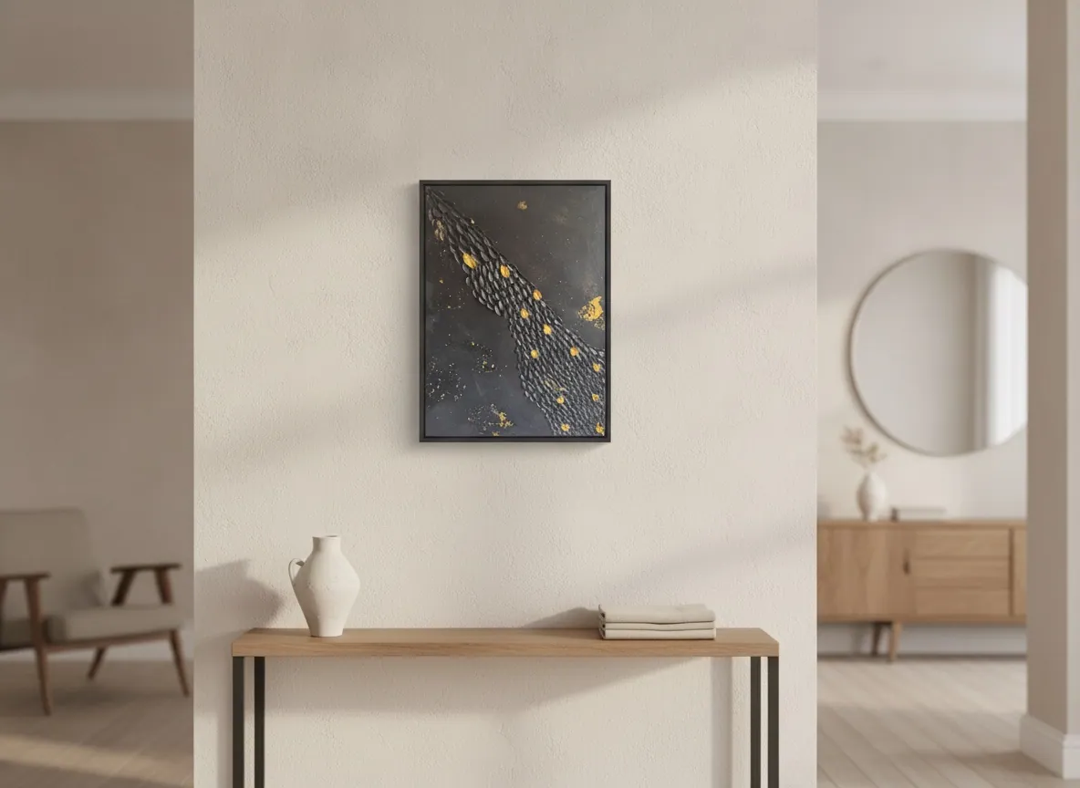 Golden Passage by Alyne Perfeito shown in an interior setting — digital visualization, Black & Gold series