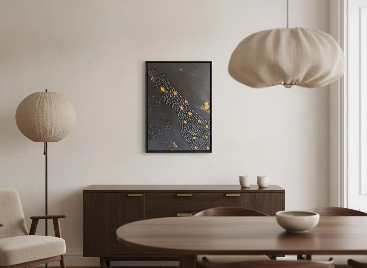 Golden Passage by Alyne Perfeito shown in an interior setting — digital visualization, Black & Gold series