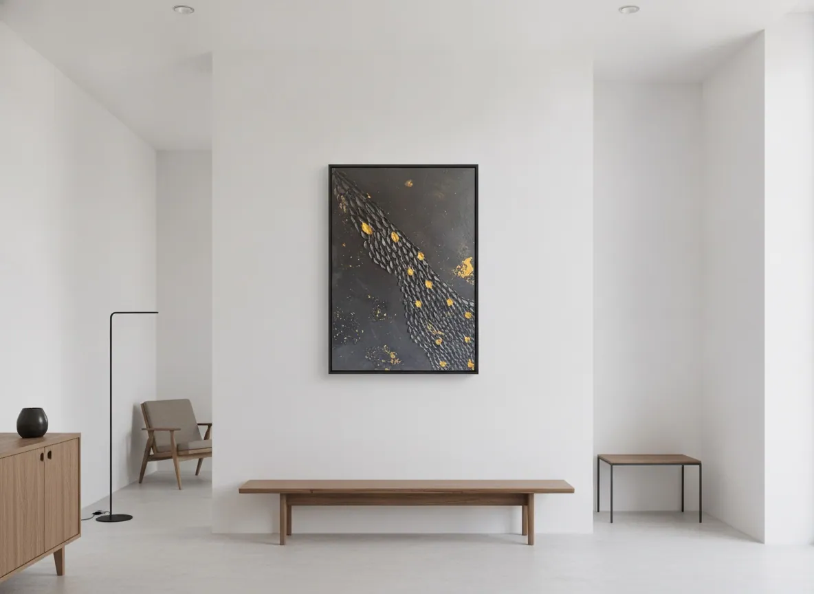 Golden Passage by Alyne Perfeito shown in an interior setting — digital visualization, Black & Gold series