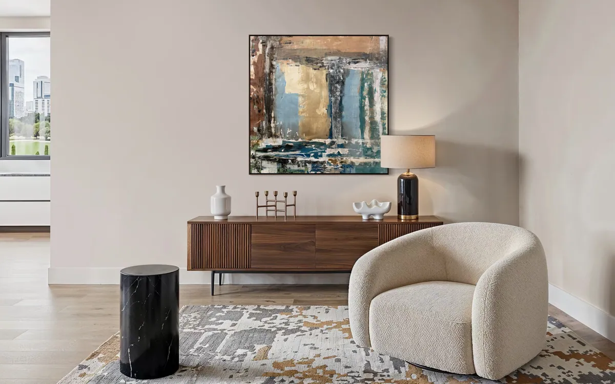 Patina Field by Alyne Perfeito shown in an interior setting — digital visualization, Terra & Ether series