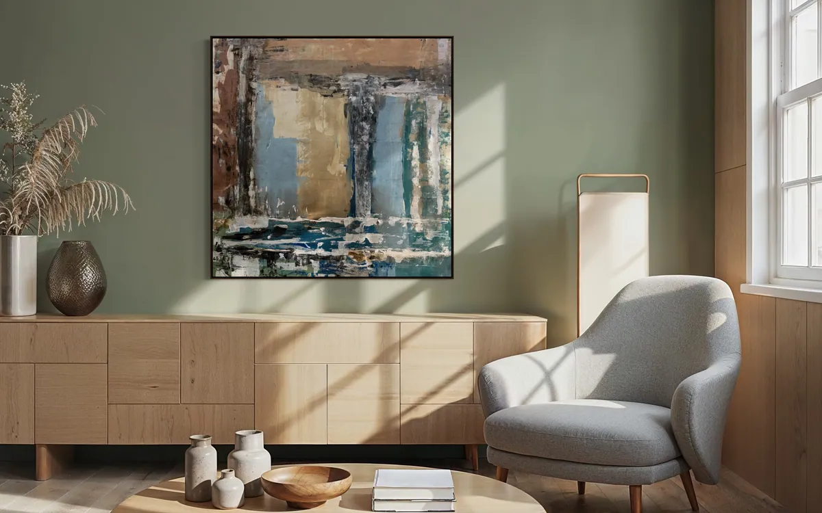 Patina Field by Alyne Perfeito shown in an interior setting — digital visualization, Terra & Ether series