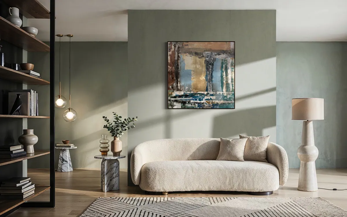 Patina Field by Alyne Perfeito shown in an interior setting — digital visualization, Terra & Ether series