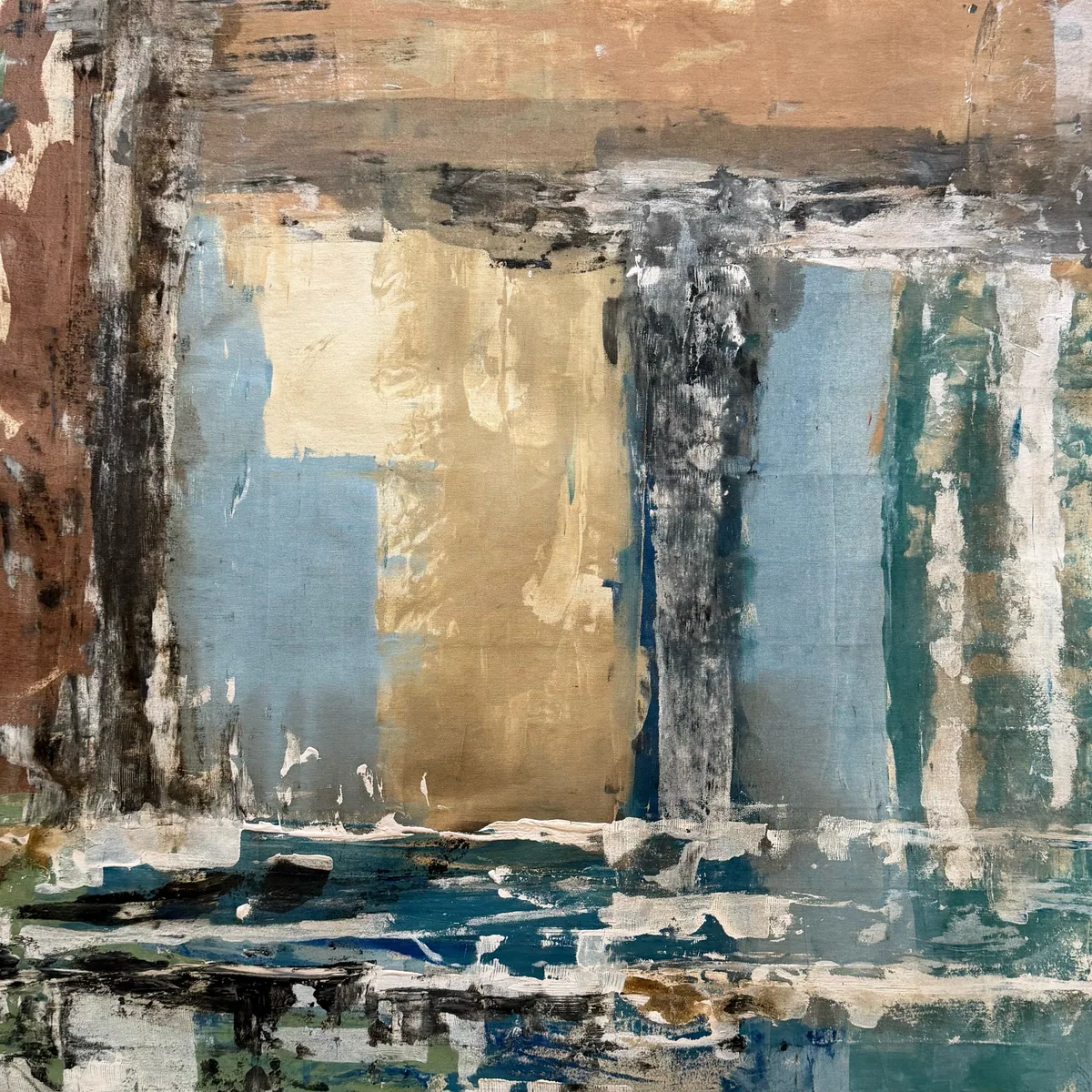 Patina Field — original mixed-media artwork by Alyne Perfeito, 100 x 100 cm (39.4 x 39.4 in), Terra & Ether series