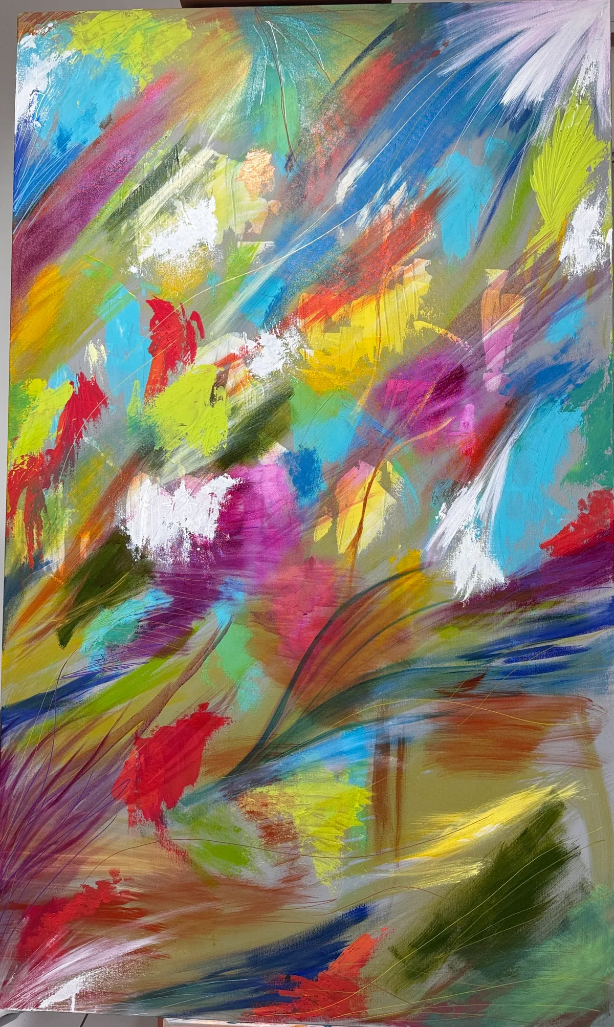 Vibrant Awakening — original mixed-media artwork by Alyne Perfeito, 100 x 150 cm (39 x 59 in), Luminous Rebirth series